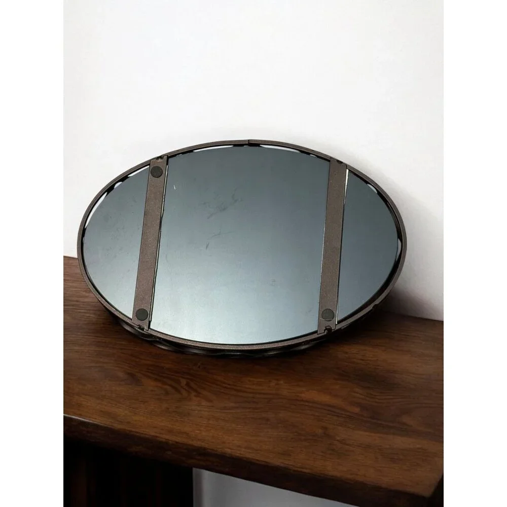 Oval Metal Vanity Mirror Tray With Decorative Wavy Edge Design